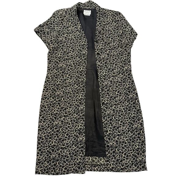 Vintage David Warren Midi Dress Button Up Short Sleeve Black Gold Career Sz 14P - Picture 10 of 12